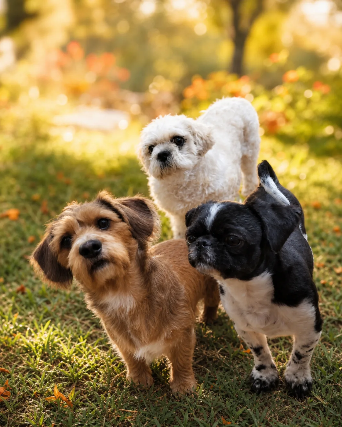 Três cachorros juntos ao ar livre